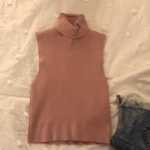 Sleeveless Pink Turtleneck Sweater